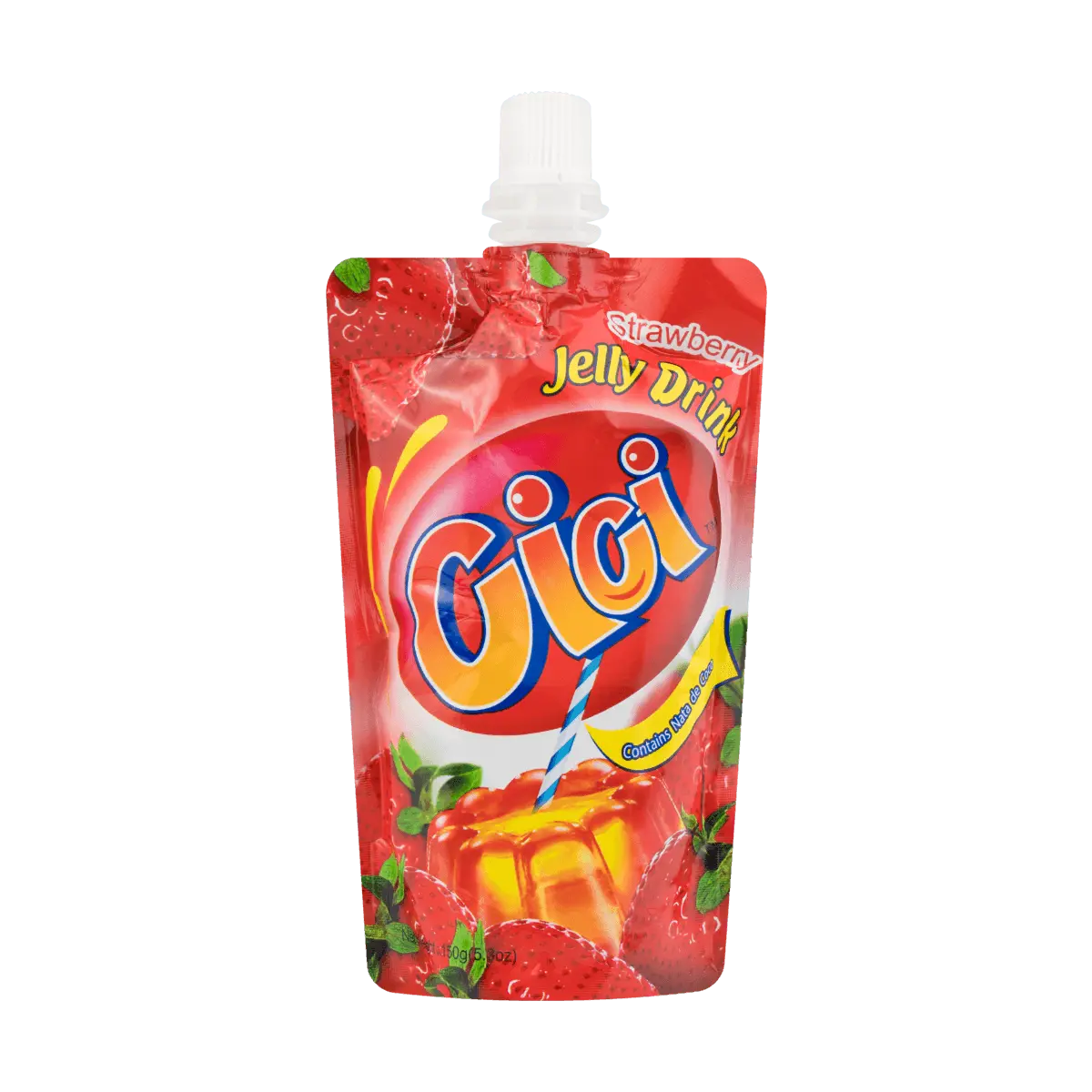 STRONGFOOD CICI Strawberry Jelly Drink with Real Coconut Jelly Bits & Fruit Juice - Refreshing Snack, 150g