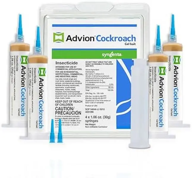 Advion Cockroach Gel Bait, 4 Tubes x 30-Grams, 1 Plunger and 2 Tips, German Roach Insect Pest Control, Indoor and Outdoor Use, Roach Killer Gel for American, German and Other Major Cockroach Species