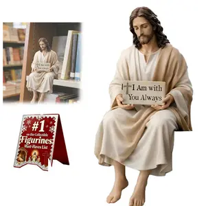 Jesus Resin Desk Companion Figurine Car Dashboard Home Office Table Decor Jesus Christ Statue with I Am with You Always Sign Handmade Sitting Religious Decorative Unique Spiritual Gift
