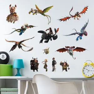 How to Train Your Dragon Wall Decals - 13-Piece Set with Hiccup Toothless Astrid Stormfly Fishlegs Meatlug Snotlout Hookfang Ruffnut Tuffnut Barf Belch - Long-Lasting Repositionable Vinyl Decals for Bedrooms Playrooms