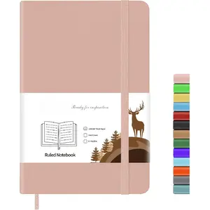 Notebook Journal, Lined Leather Hard Cover,100Gsm Thick Paper with Inner Pocket for Writing Note Taking Office School,5"*8.25"(Pink)