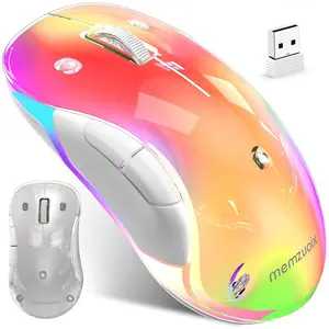 Halokin Aesthetic LED Wireless Mouse 2.4GHz, Rechargeable 1400 DPI Ergonomic 5-Button Mouse with USB Receiver, Detachable Cover & Type-C Charging, Stylish Desk Accessory for Laptop PC Mac, Back to School