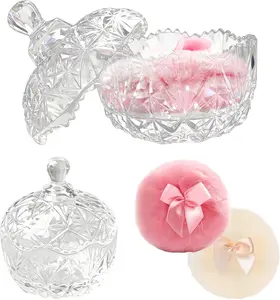 3pcs Large Body Powder Puff and Container, 2PCS Soft Washable Reusable Powder Puff and Clear Glass Powder Container, Large Dusting Powder for Women Face Body Puff