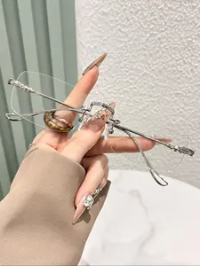 Unisex Metal Frameless Square Glasses, Fashionable High-End Design, Durable and Stylish Accessory for Men and Women, Gold