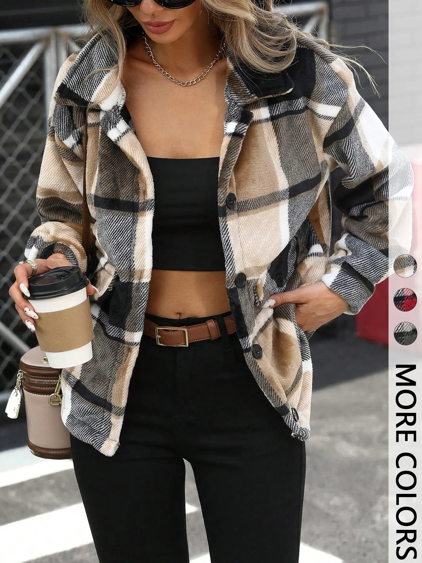 Women's Long Sleeve Plaid Minimalist Fitted Jacket, Casual Woven Jacket, Casual Daily Wear Outerwear Tops, Stylish Ladies' Clothing for Everyday Use Coats, Breathable Lightweight