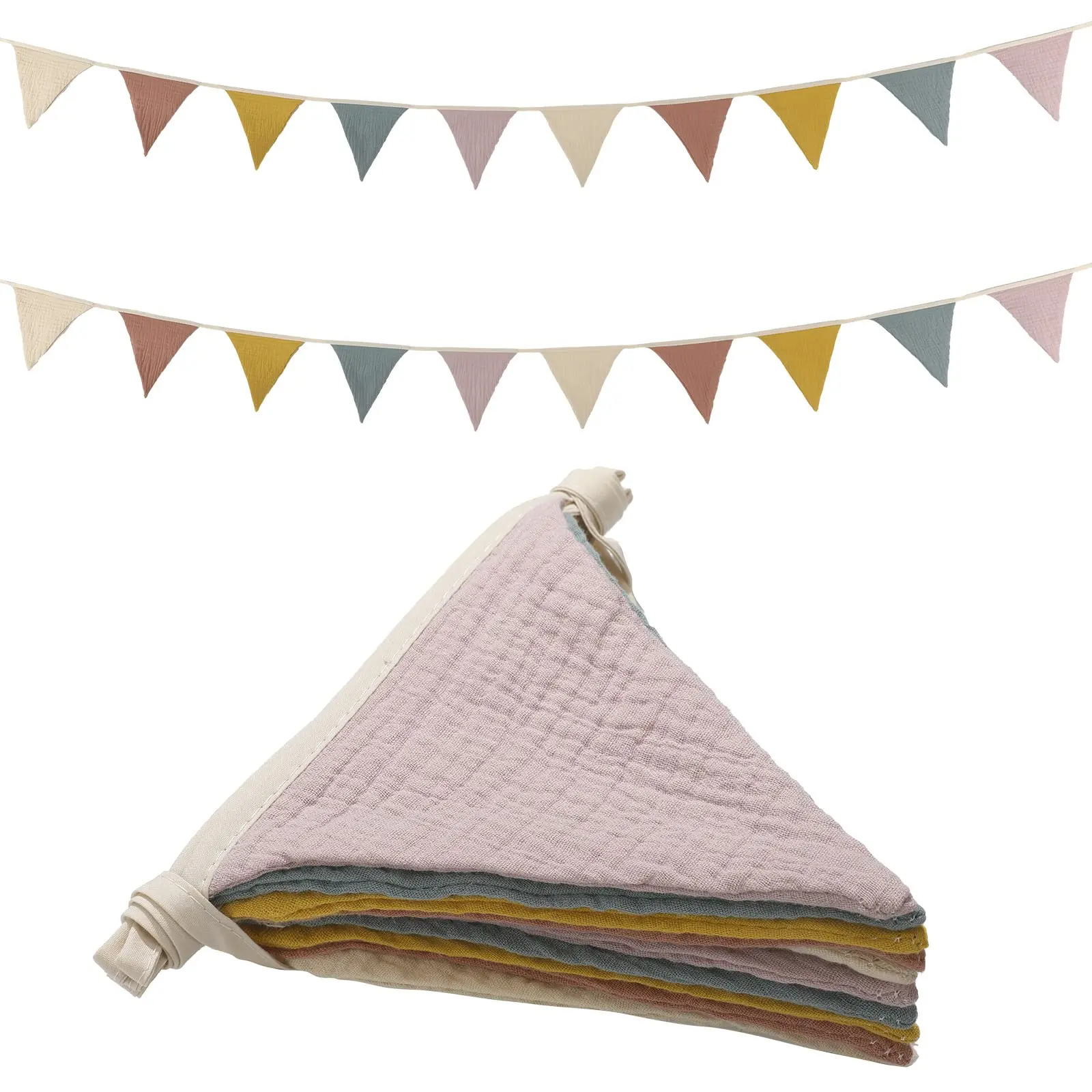 15.5ft Pennant Banner Flags, 2Pcs Triangle Bunting Baby Banner for Nursery Birthday Boho Wedding Party