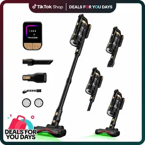 【2026 New Arrivals】Trucozie T553 Cordless Vacuum Cleaner for Home, Upgraded 60Kpa Powerful Suction Pet Hair Vacuum with 70min Runtime, Green LED Light for Hardwood Floors & Carpet, Self-Standing Rechargeable Stick Vacuum