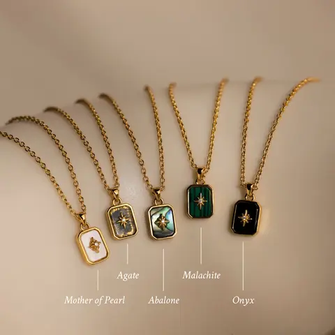 North Star Gemstone Necklace by Caitlyn Minimalist - Dainty Crystal Star Pendant Necklace in Gold - Celestial Summer Jewelry - Best Friend Gift