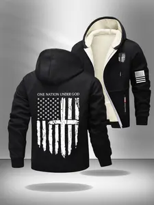 “One Nation Under God Patriotic Christian Fleece Lined Hoodie | USA Flag Cross Graphic Zip-Up Hooded Jacket | Warm Casual Top for Patriotic Believers”