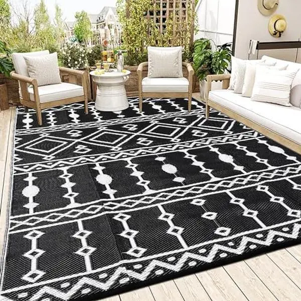 Gaomon 9x18FT Foldable Woven Fiber Outdoor Plastic Rug, Reversible Patio/Garden Mat for Camping