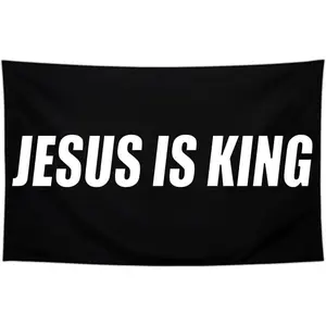 Jesus is King Flag, Outdoor Faith Over Fear Banner, Patriotic Decoration Peach Tapestry