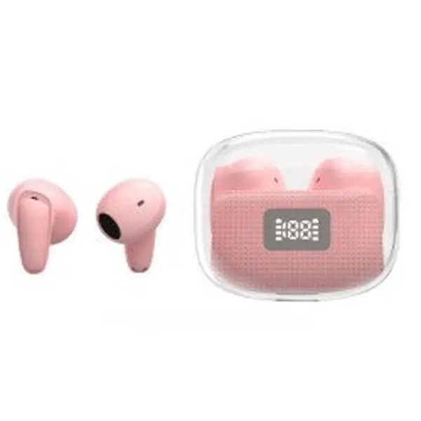 Kik_Mini Design TWS Wireless Earphone - BT Headset with Battery Power Display, Stereo Sound Earbuds, Transparent Cover Case F10 for Universal Cell Phone And Bluetooth Device (Pink)