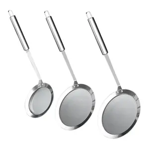 3PCS Fine Mesh Skimmer Spoon, Professional Stainless Steel Hot Pot Fat Strainer for Oil Filter Skimming Grease and Foam, Durable Multi-Functional Kitchen Cooking Mesh Food Strainer Ladle