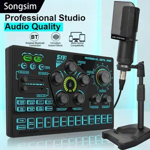 Professional Live Streaming Mixer Sound Card Set, Sx91 Sound Card and Bm800 Condenser Microphone, OTG Lossless Transmission, PC/smartphone Compatible