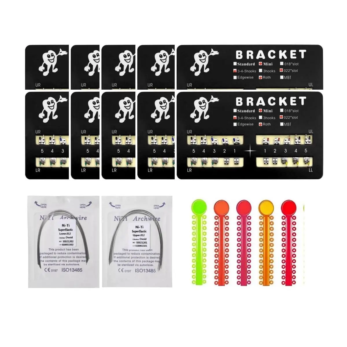 Stainless Steel Mini Roth Brackets Braces Kit - 10 Kits, 0.022" Slot Bondable with 345 Hooks, Easy DIY Installation, Simplifies Braces, Orthodontic Supplies, Free Ligature Ties & Wire, Home Dental Accessory