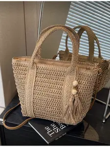 1 Festival Straw Shoulder Bag Fashion Woven Beach Picnic Handbag Tassel Decoration Casual Handmade Bag Suitable for Gifts Perfect Match with Vacation Clothing