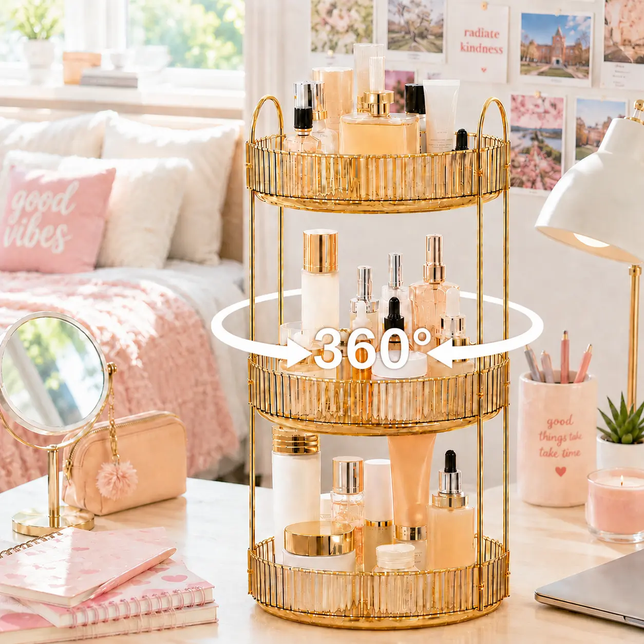 Raybee 360 Rotating Makeup Organizer, Large 2-3 Tier Acrylic Cologne Perfume Holder for Vanity Countertop,Dorm, Steady Lazy Susan Cosmetics Storage Organizer, Space Saving Fragrance Display Tower for Figures Lipsticks Brushes, Perfect Gift for Women Men