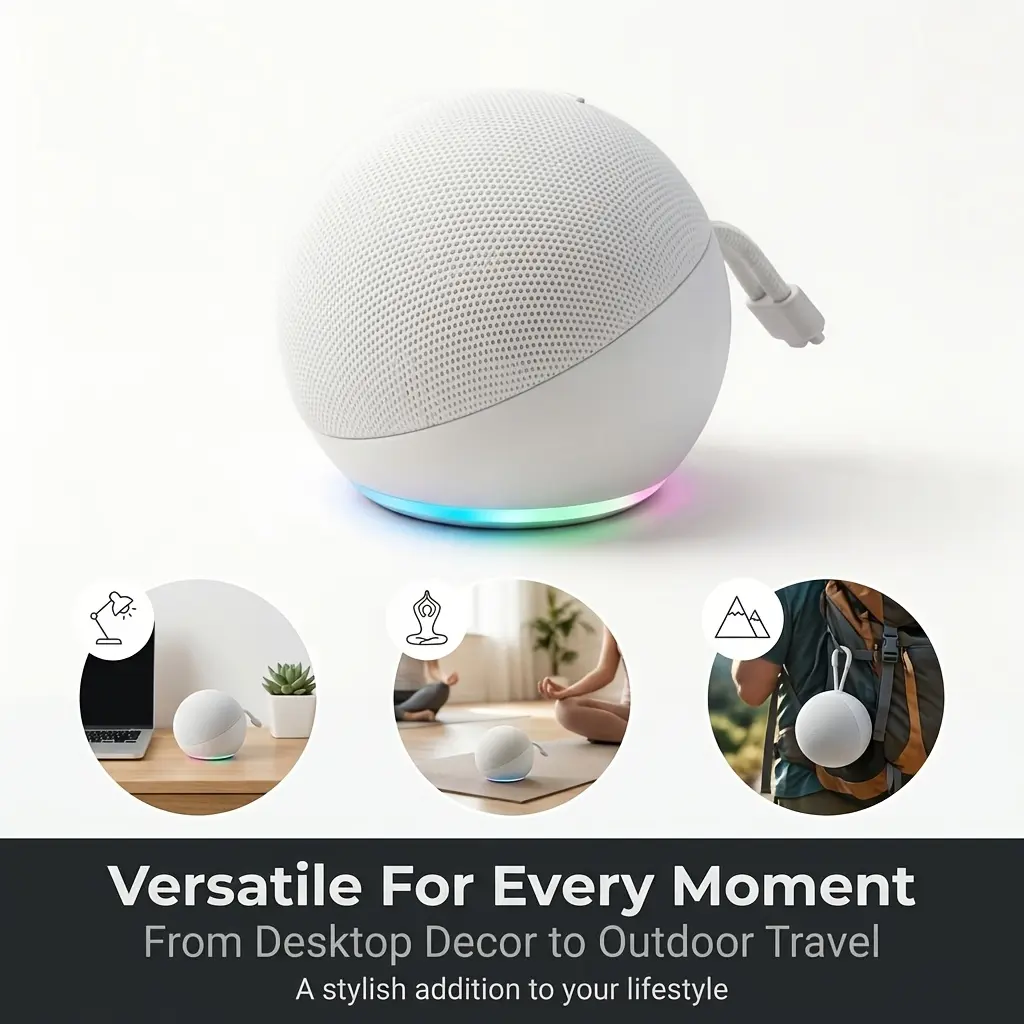 5th Gen Spherical Alexa Dot Smart Audio Speaker with RGB LED Lighted Display, Wireless Subwoofer, TWS Connection, Portable Base, Bass, Hybrid Wireless, Bluetooth Amplifier & Multi-Device Compatibility Features, Bass Speakers, Hybrid Wireless Speakers