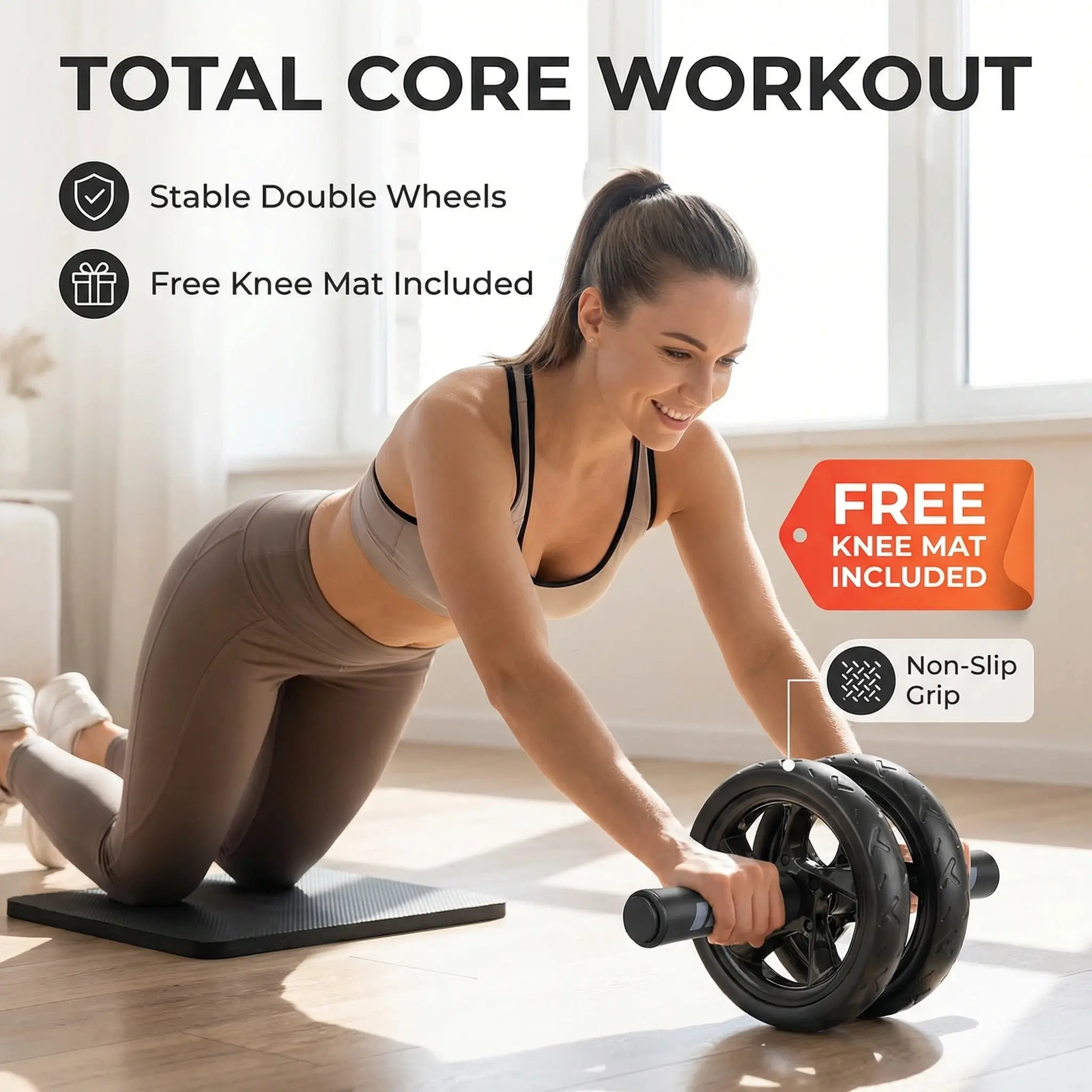 Abdominal muscle roller, a home fitness equipment, is used to train the core abdominal muscles. It features a silent design, comes with knee pads and foam handles, and is a fitness device
