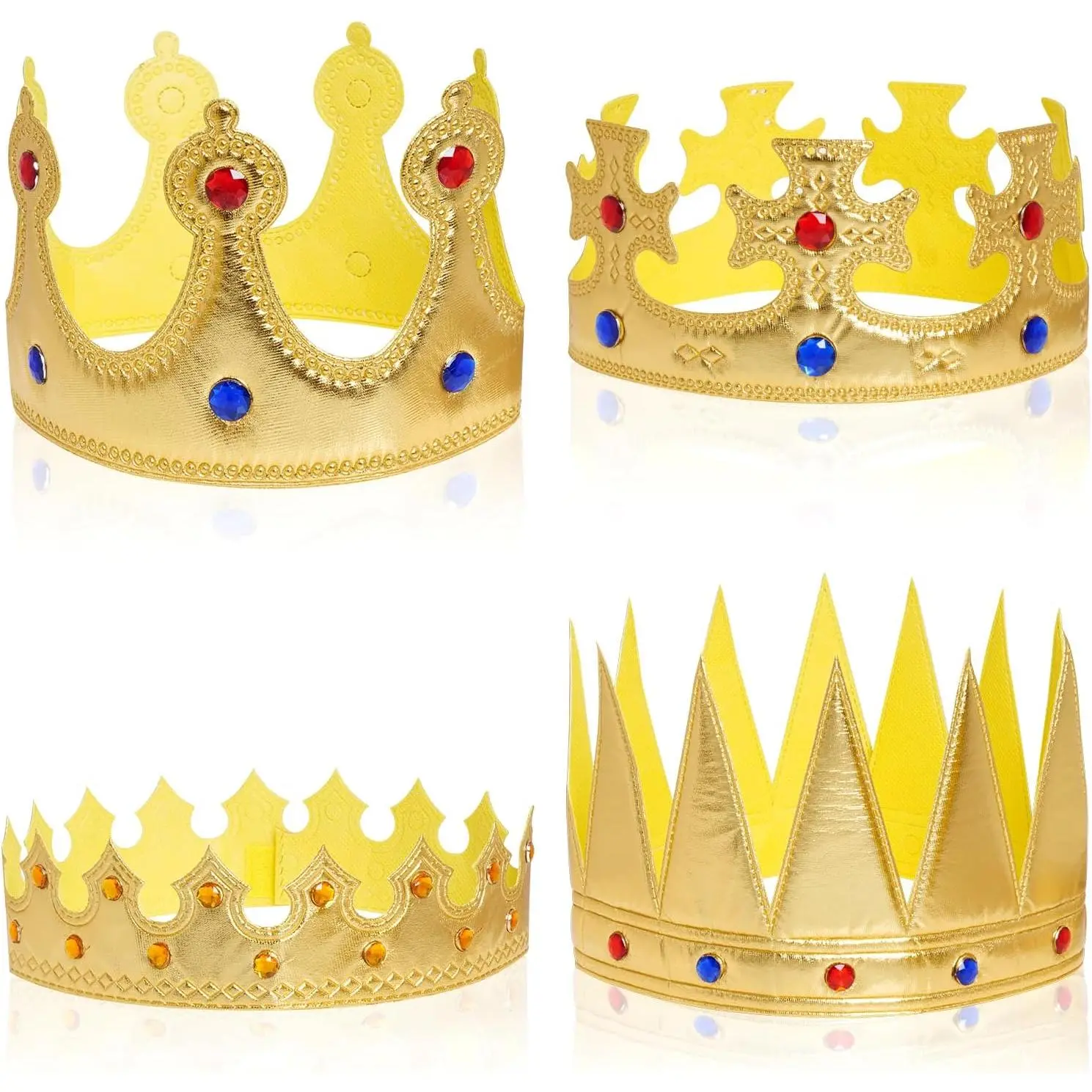 4 Pieces Adjustable Costume Crowns (56 cm/22 inches), Comfortable King-Queen Party Hats, Festive Accessory for Royal Halloween Cosplay & Birthday Party Photo Props, Crowns Costume Hats, Decorative