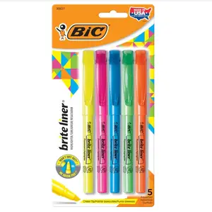 BIC Brite Liner Highlighters, Chisel Tip, 5-Count Pack of Highlighters Assorted Colors, Ideal Highlighter Set for Organizing and Coloring - back to school