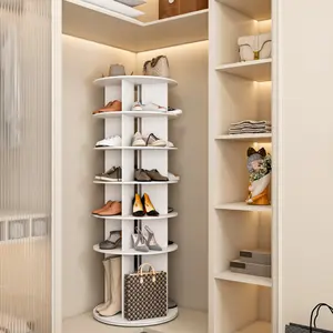 6-Tier 360° Rotating Modern Shoe Organizer, Free-Standing Revolving Shoe Cabinet Organizer with High Bottom Design, Lazy Susan Spinning Storage Tower Fits 24 Pairs (White)