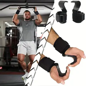 1 Pair Weight Lifting Hooks with Wrist Wraps Deadlift Hooks Wrist Grips, Thick Padded Non-Slip Workout Hook Neoprene Wrist Support Padding Power Hook Grip Gloves for Pull-ups Gym Strength Training