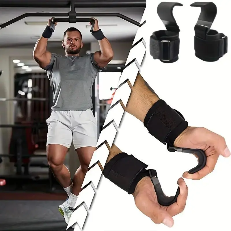 1 Pair Weight Lifting Hooks with Wrist Wraps Deadlift Hooks Wrist Grips, Thick Padded Non-Slip Workout Hook Neoprene Wrist Support Padding Power Hook Grip Gloves for Pull-ups Gym Strength Training