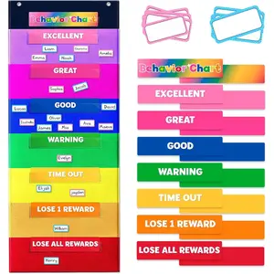 Behavior Chart for Classroom 46  1/2 " H x 17 1/4 " W Student Behavior Incentive Pocket Chart Customizable Behavior Chart for  at Home with 8 Colorful Cards & 36 NamePlate