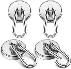 Hooks, 100Lbs 4 Pack Neodymium Grade-52  Hooks Heavy Duty with Swivel Carabiner Hook for Hanging, Cruise, Garage, Refrigerator, Kitchen, Office, Home