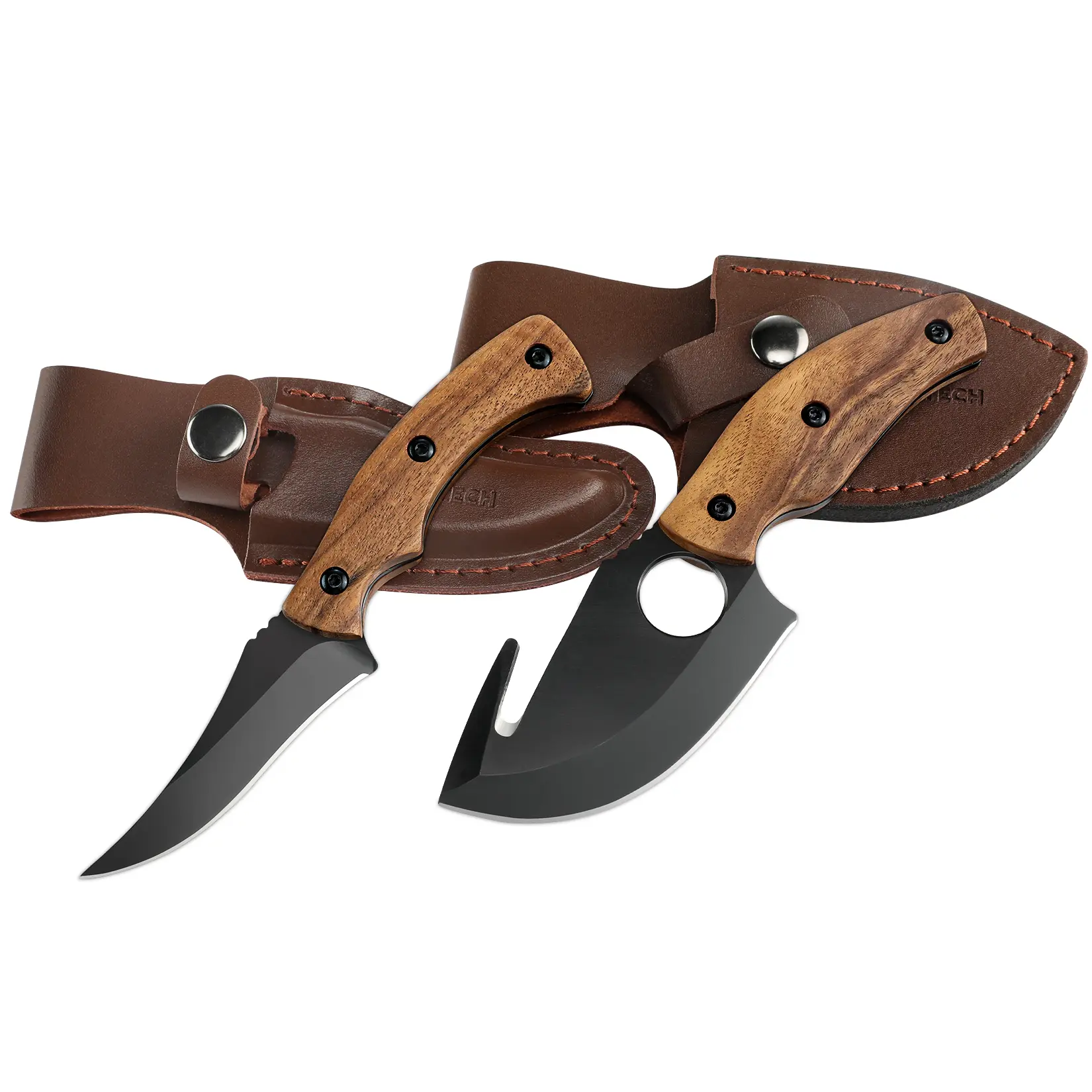 #backtoschool Swiss+Tech 2 Pack Fixed Blade Knife Set, 6-1/2" Skinning Knife and 7” Knife, Hickory Handle&Full-Tang, Perfect for Field Dressing, Fishing, Camping
