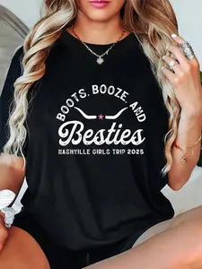 100% Cotton Boots Booze And Besties Nashville Girls Trip 2025 T-Shirt