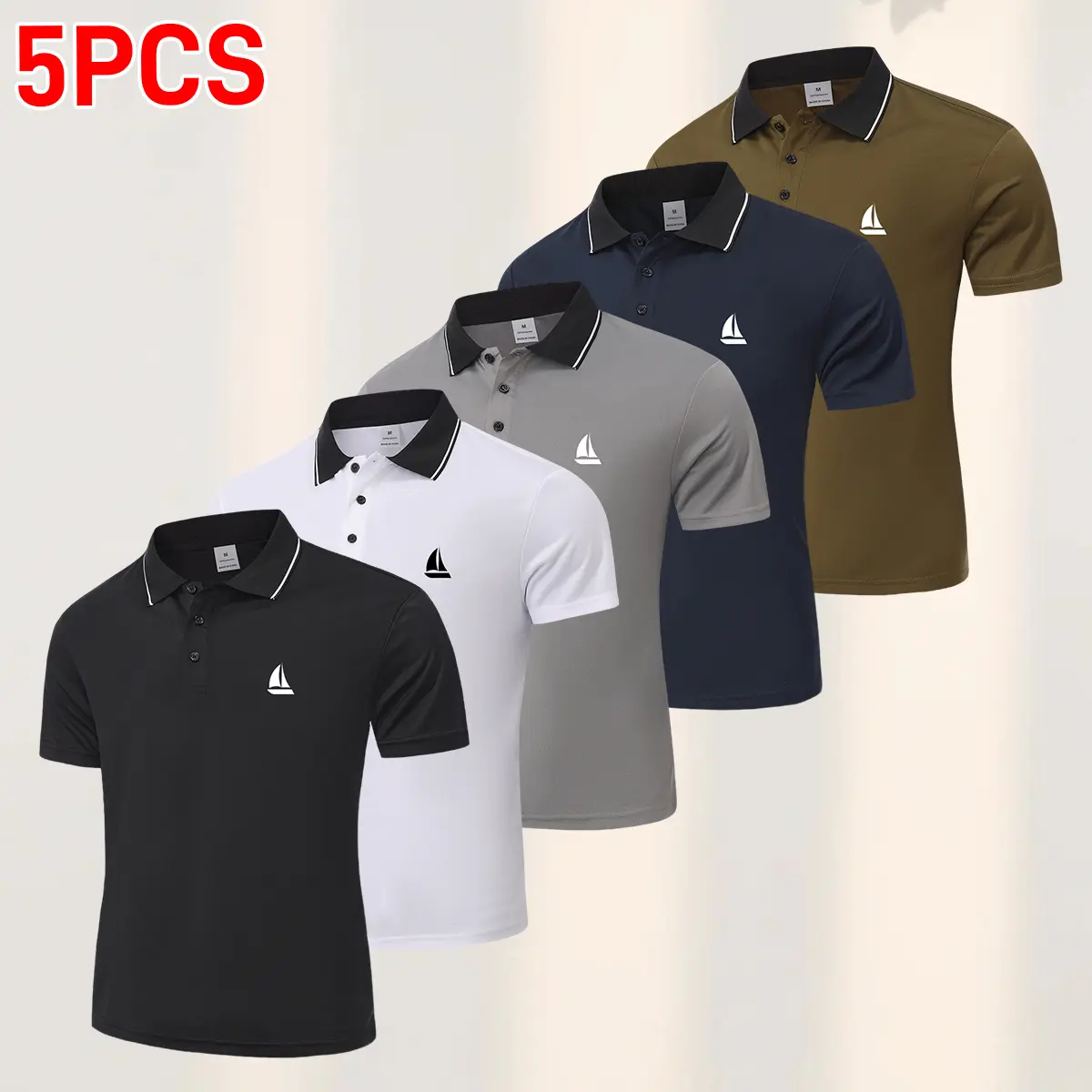 Men's T-Shirts 5-Pack in Sustainable Polyester, Short Sleeve Crew Neck Athletic Fit with Breathable, Anti-Odor Silver Ion Tech, T Shirt, Men's Wear