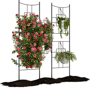Heavy Duty Black Metal Garden Trellis Panels - 5.5FT Tall Decorative Outdoor Privacy Screen Fence for Climbing Plants, Vines, Roses, Vegetables