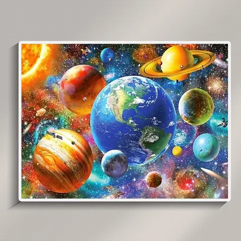 5D Earth Planet Sparkle Diamond Painting Kit for Adults, DIY Crafts with Full Round Rhinestones, Mixed Textile Crystal Gem Dot Needlework Set, 30x40cm/12x16inch Home Wall Decoration, Perfect Gift