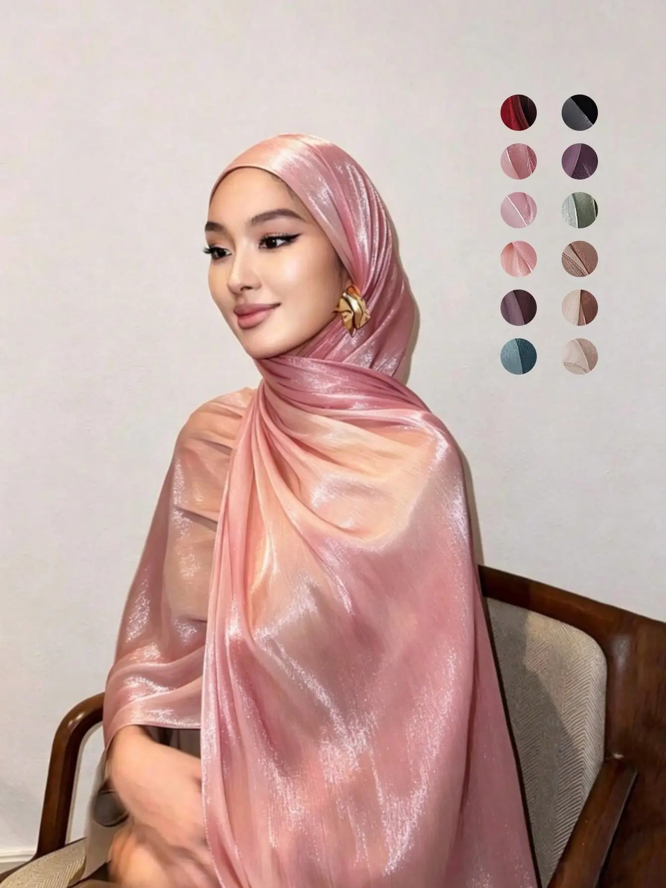 1 piece women’s spring/summer gradient glossy chiffon Muslim headscarf, lightweight and breathable plain headscarf