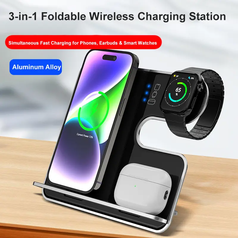 3-in-1 Wireless Charger for Apple Phones, Earbuds, and Watches — Magnetic Charging, 15W Fast Charge, Desktop Compatible with iPhone 16