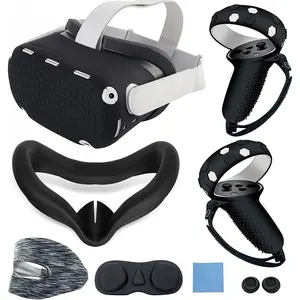 for Oculus Quest 2  Cover, Protective Cover Accessories for  VR, Multi Colors Soft Shell , Controller Grips &  Cover Set (Black)