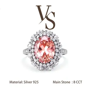 [Venus Jewelry] Lab Created Gemstone 8 CCT Oval Shape Double Luxury Halo Design Solid Silver 925 Solitare Ring