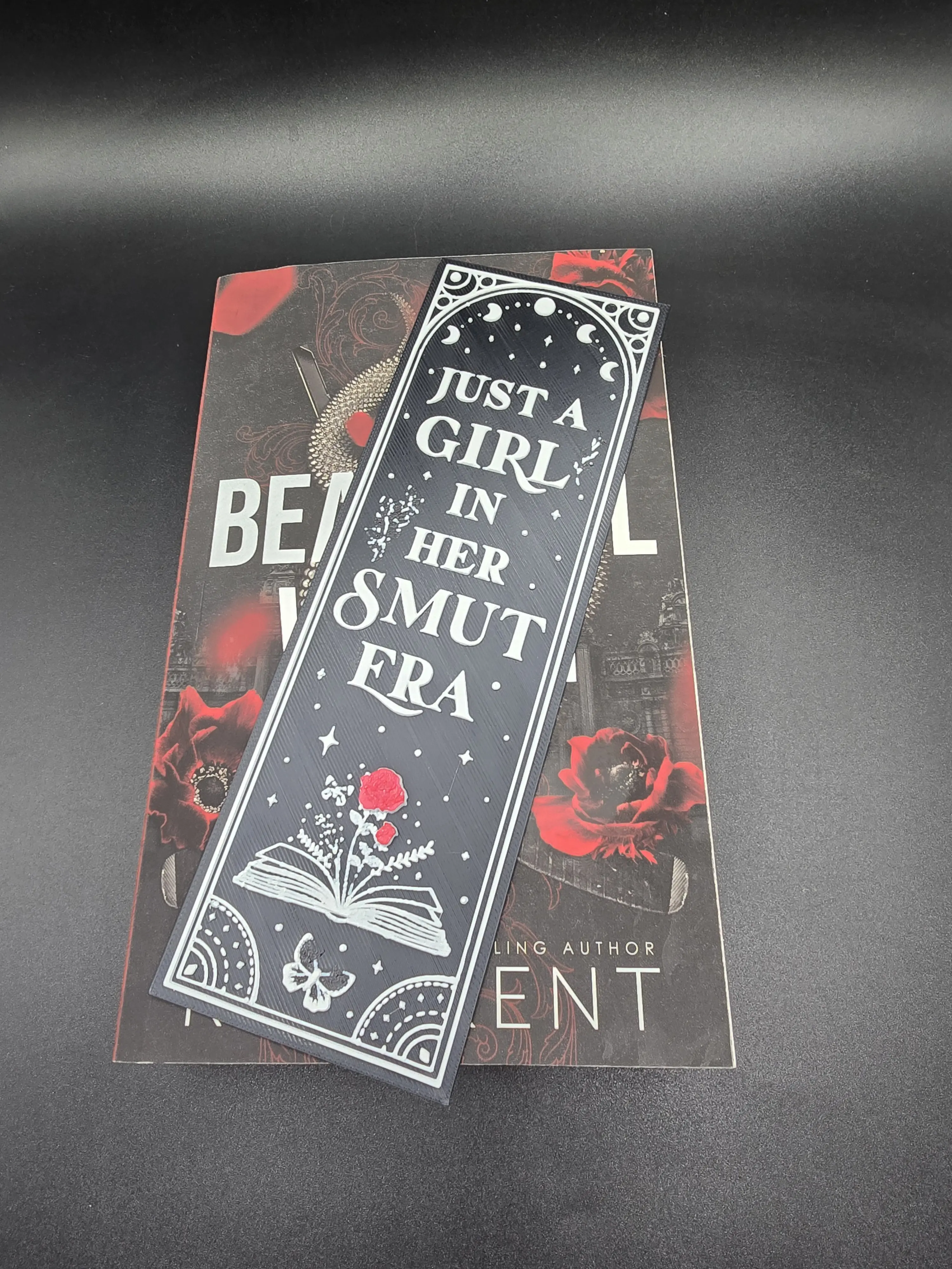 Just a Girl in Her Smut Era Bookmark - Unique Design with Red Roses and Skulls - Perfect for Reading Enthusiasts