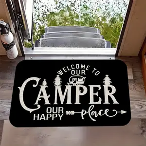 [1pc Fleece Camper Mat] 1pc High Quality Fleece CAMPER Pattern Camping Welcome Door Mat | Suitable for Living Room, Bedroom, Kitchen, Office and Vacation Home Decorations, Room Decoration and Camping Decoration