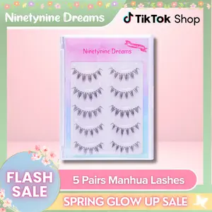 Ninetynine Dreams 5 Pairs Manhua Lashes | Natural Soft Anime Douyin Style Strip Lashes — Lightweight Ultra-Thin Clear Band, Reusable & Beginner Friendly Must-Have Makeup Essential