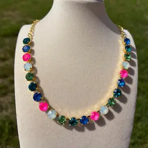 Mandi's Sparkle Candy Halee Necklace with Colorful Gems and Gold Tone Chain