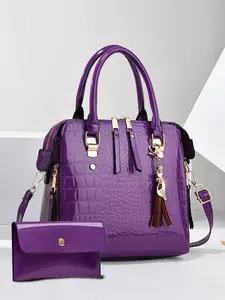 Alligator Pattern Glossy Leather Handbag Set, Elegant Classic Style, Versatile Two-Piece Bag with Pendant, Perfect for Any Occasion, Stylish Versatile Bag, Handbag Combo