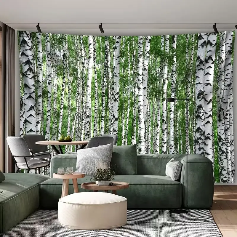 Large Birch Tree Vertical Striped Wall Hanging Tapestry, Polyester Material, Wall Decor Artwork, Model_xinghao Gt-50, No Ca Prop 65 Re