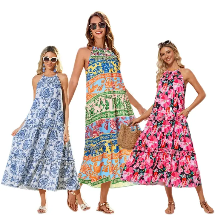 【Runs Large | Size Down】Grace Karin Boho Floral Maxi Dress, Casual & Vacation Style, Summer Daily Wear, S-2XL Inclusive Size, Plus Friendly 2XL, Long Dress with Pockets