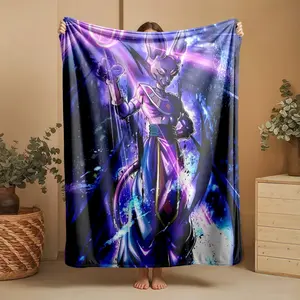 1 piece Dragon Ball Super Beerus God of Destruction Flash Impact themed Super soft, Thickened flannel blanket, suitable for beds and sofas, all-season use, modern design, digitally printed pattern, 100% polyester material, machine washable