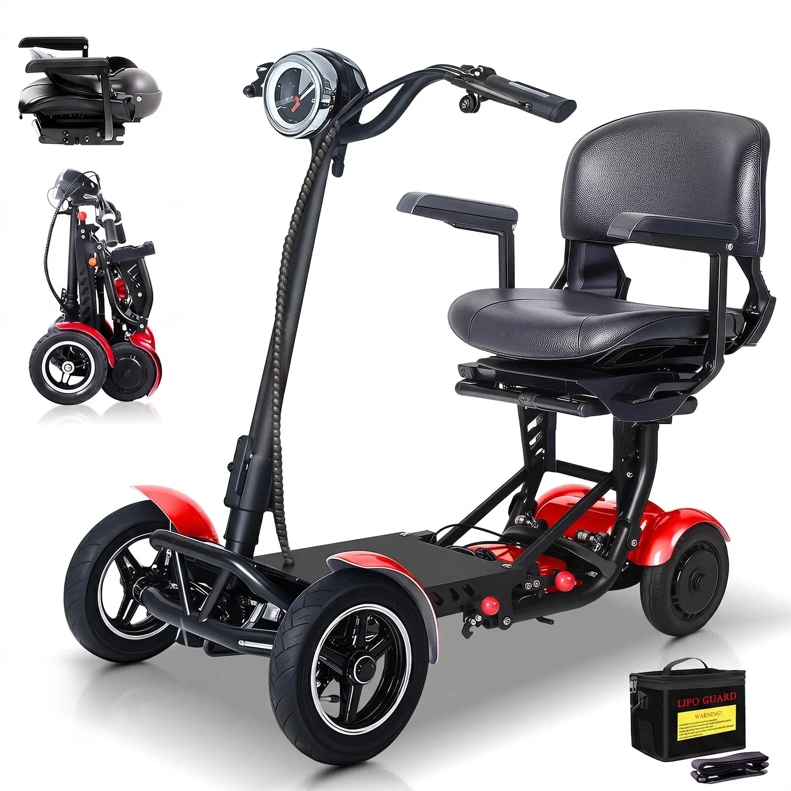 S2PRO Lightweight Folding 4-Wheel Electric Mobility Scooter for Seniors, 500W Dual Motor, 11MPH, 30-Mi Range, 3-Speed Modes, Basket, Airplane-Allowed Removable Battery