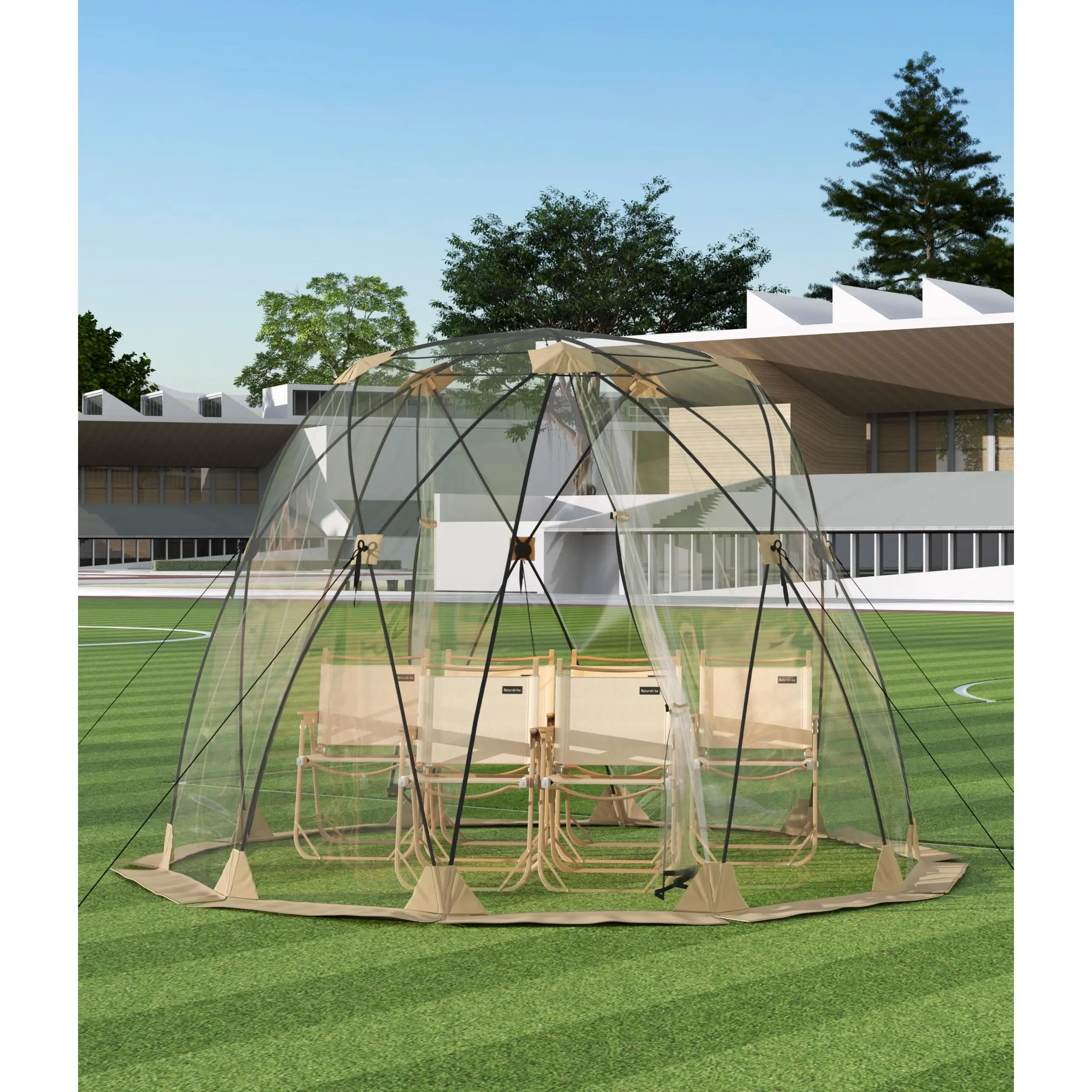10FT Transparent Panoramic Dome Bubble Tent, Portable Weather-Resistant Outdoor Camping Shelter with Adjustable Ventilation, Fiberglass Poles, Ground Stakes for Sports Events, Backyard Parties