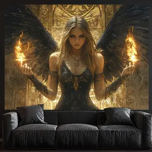 Angel Fire Pattern Peach Skin Tapestry, Durable Wall Canvas for Home Decor and Celebration, Easy to Install, Soft Peach Skin Fabric, Ideal Gift for Friends, Indoor & Outdoor Use, Birthday Party Decor |     Elegant Wall Art |     Intricate Design, Angel De